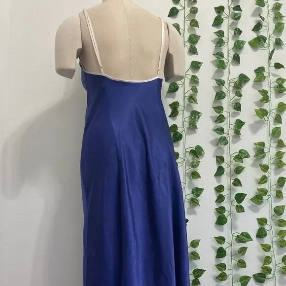 Victoria’s Secret Blue Satin Maxi Slip Dress | Lace Trim Nightgown Chemise | Siz - Picture 5 of 6